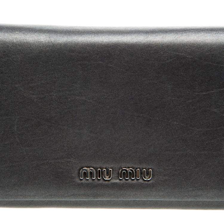 Pre Owned Miu Miu Dark Grey Leather Long Wallet