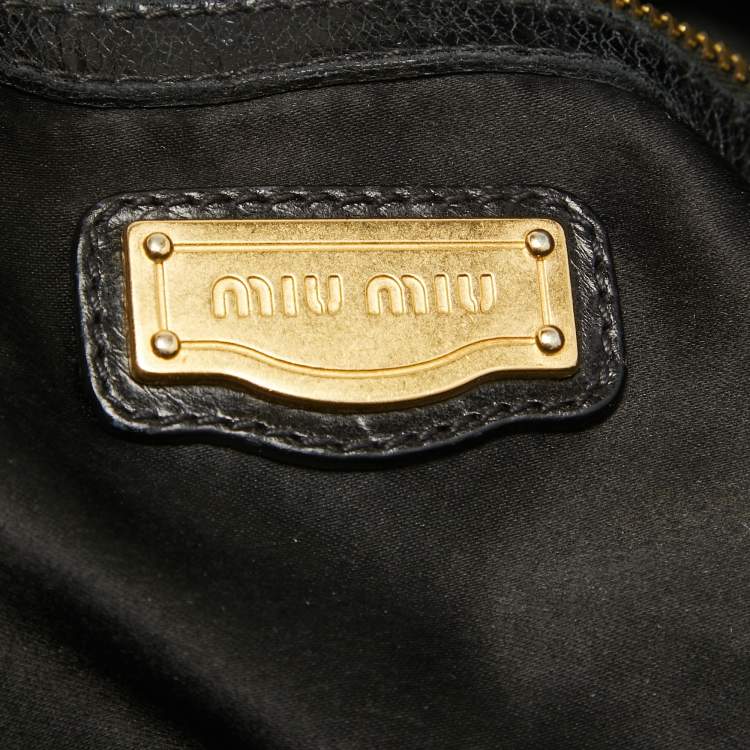 Pre Owned Miu Miu Black Leather Side Bow Hobo
