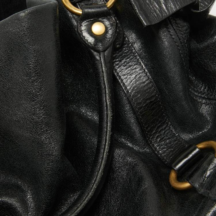 Pre Owned Miu Miu Black Leather Side Bow Hobo