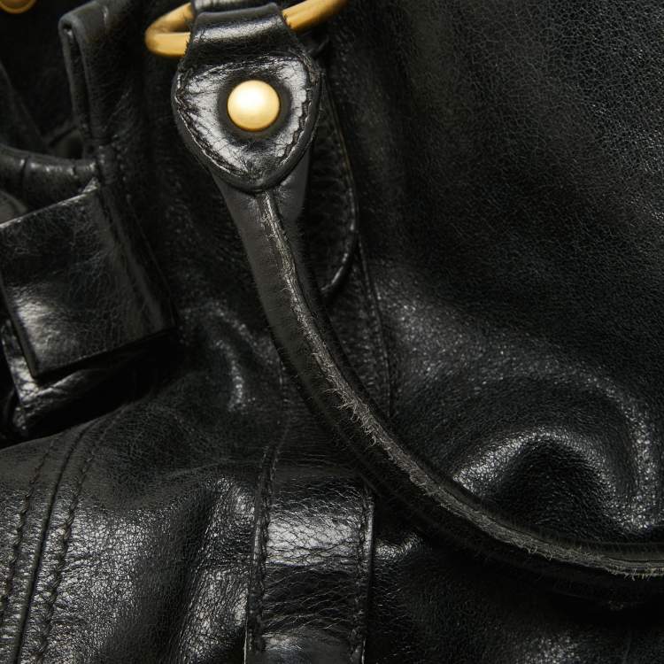 Pre Owned Miu Miu Black Leather Side Bow Hobo