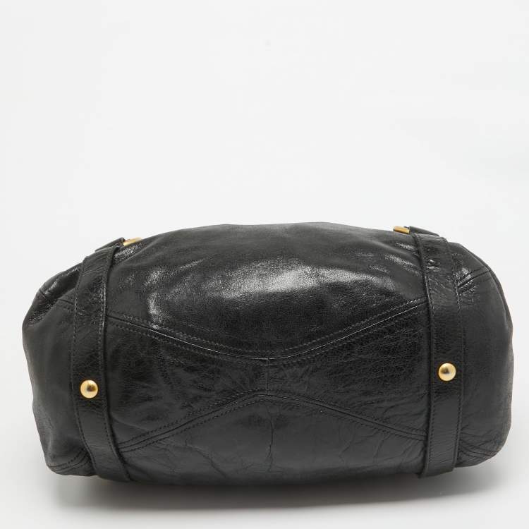 Pre Owned Miu Miu Black Leather Side Bow Hobo