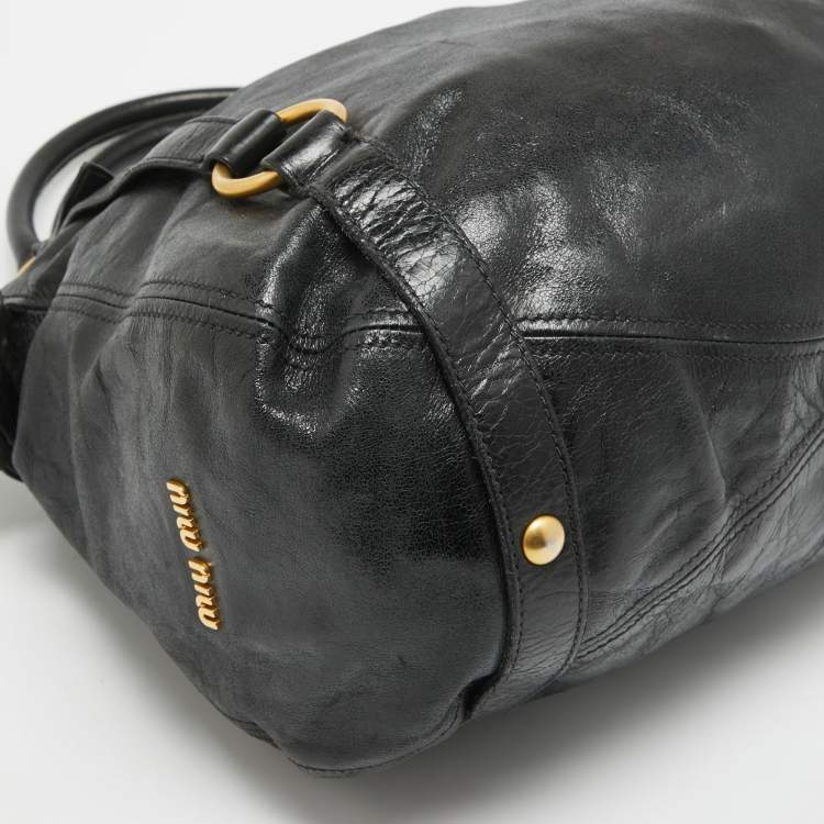 Pre Owned Miu Miu Black Leather Side Bow Hobo