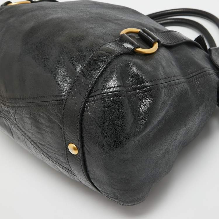 Pre Owned Miu Miu Black Leather Side Bow Hobo