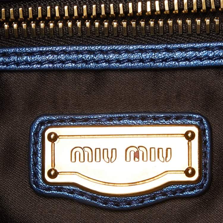 Pre Owned Miu Miu Metallic Blue Matelassé Leather Tote