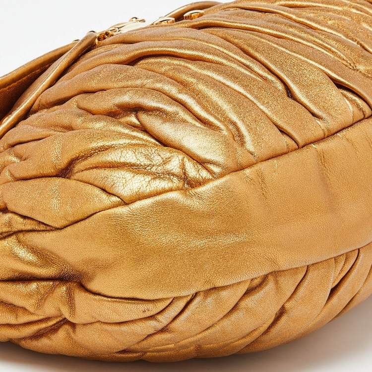 Pre Owned Miu Miu Gold Matelassé Leather Coffer Hobo
