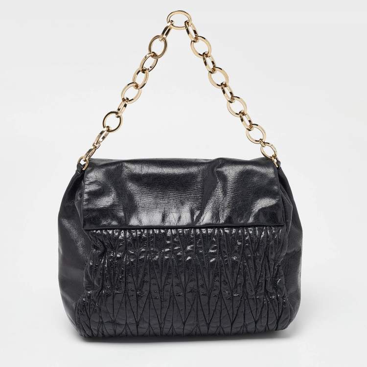 Pre Owned Miu Miu Black Matelassé Leather Flap Chain Shoulder Bag