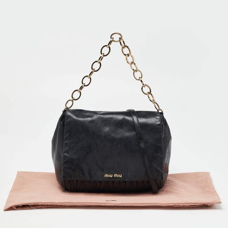 Pre Owned Miu Miu Black Matelassé Leather Flap Chain Shoulder Bag