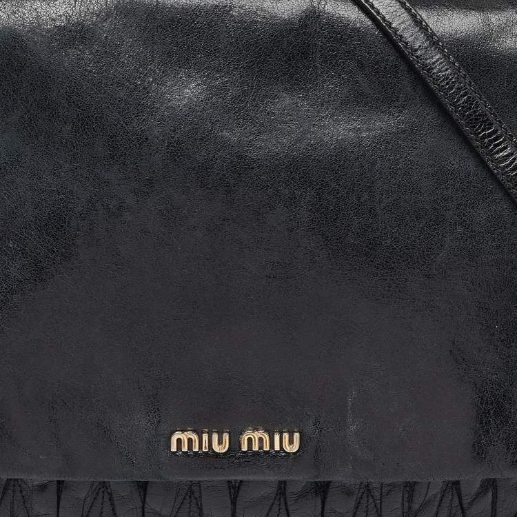 Pre Owned Miu Miu Black Matelassé Leather Flap Chain Shoulder Bag