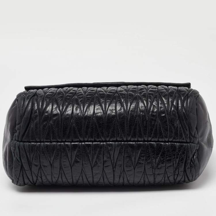 Pre Owned Miu Miu Black Matelassé Leather Flap Chain Shoulder Bag