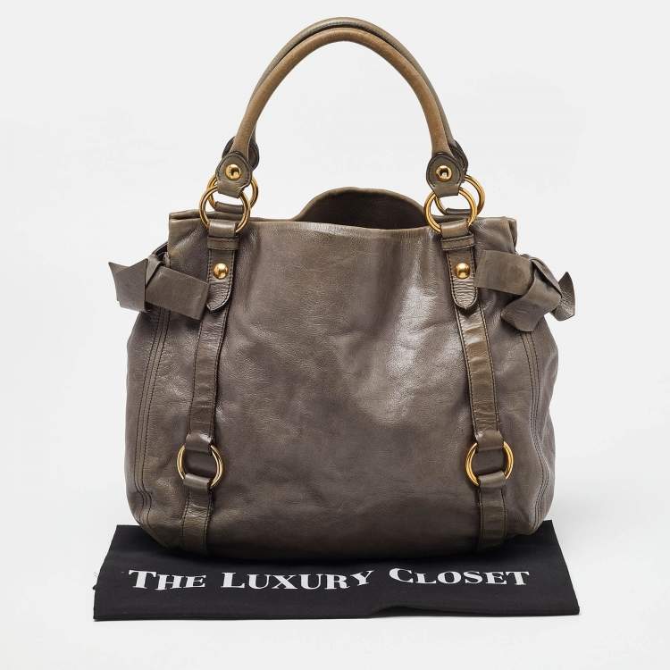 Pre Owned Miu Miu Grey Leather Bow Hobo