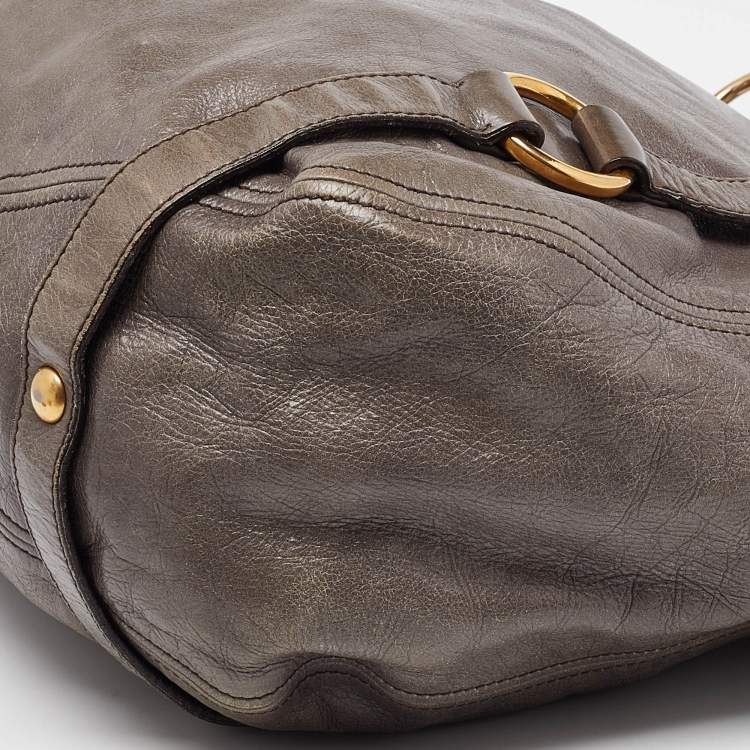 Pre Owned Miu Miu Grey Leather Bow Hobo