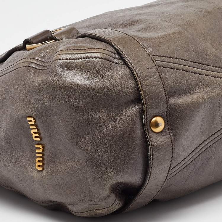 Pre Owned Miu Miu Grey Leather Bow Hobo