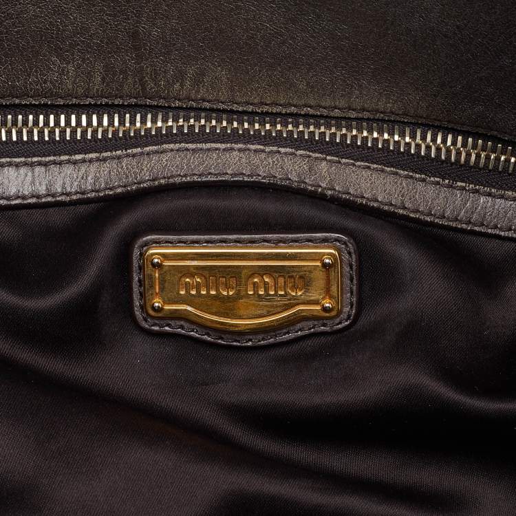 Pre Owned Miu Miu Grey Leather Bow Hobo
