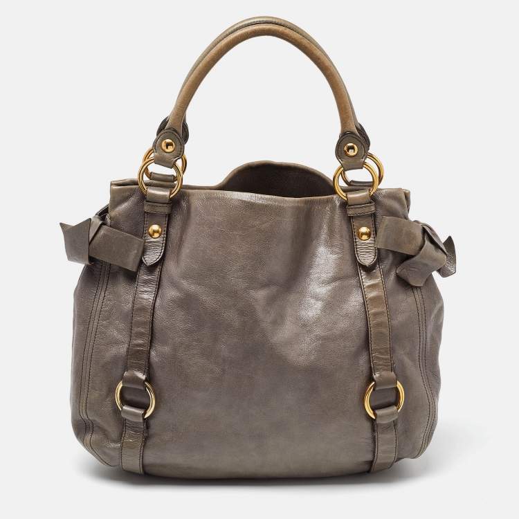 Pre Owned Miu Miu Grey Leather Bow Hobo