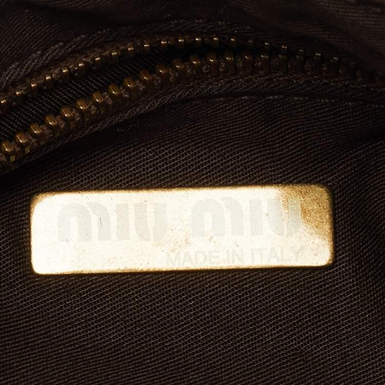 Pre Owned Miu Miu Grey/Brown Canvas and Leather Hobo