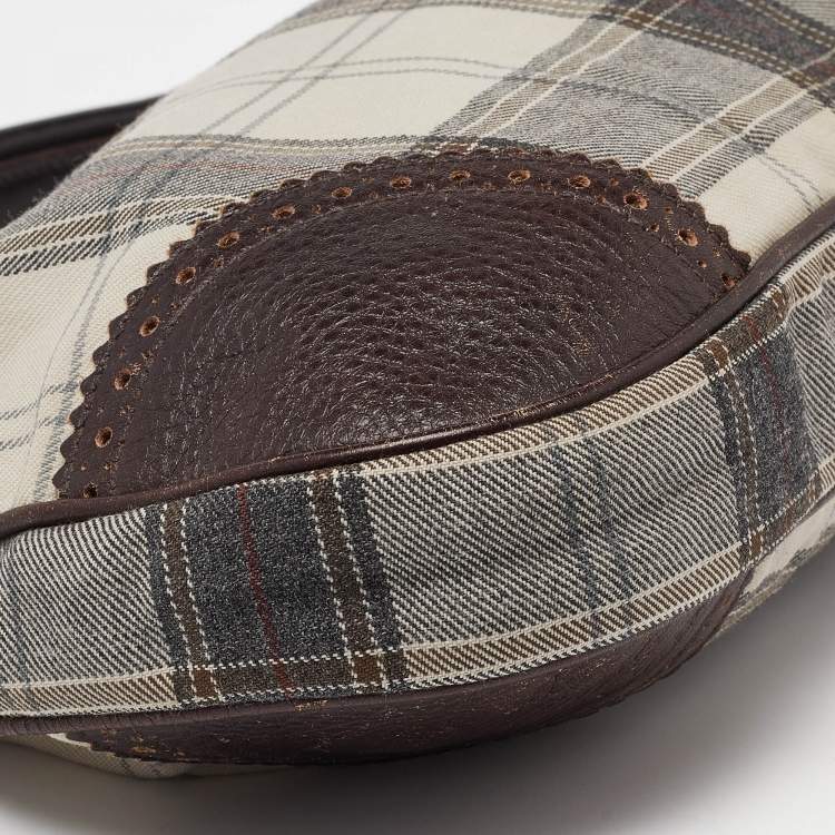 Pre Owned Miu Miu Grey/Brown Canvas and Leather Hobo