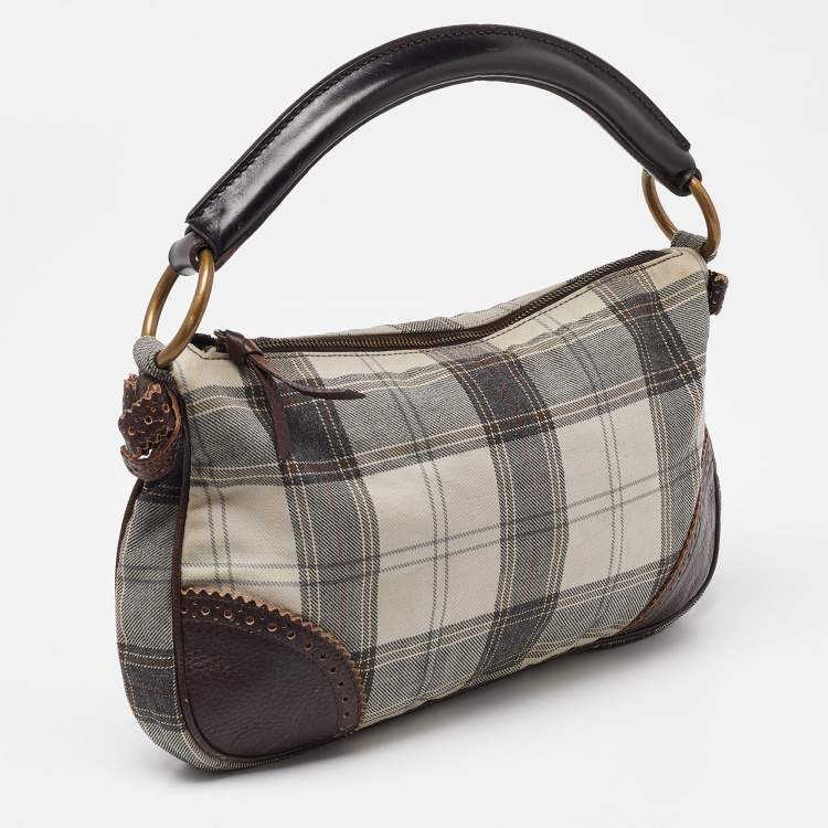 Pre Owned Miu Miu Grey/Brown Canvas and Leather Hobo