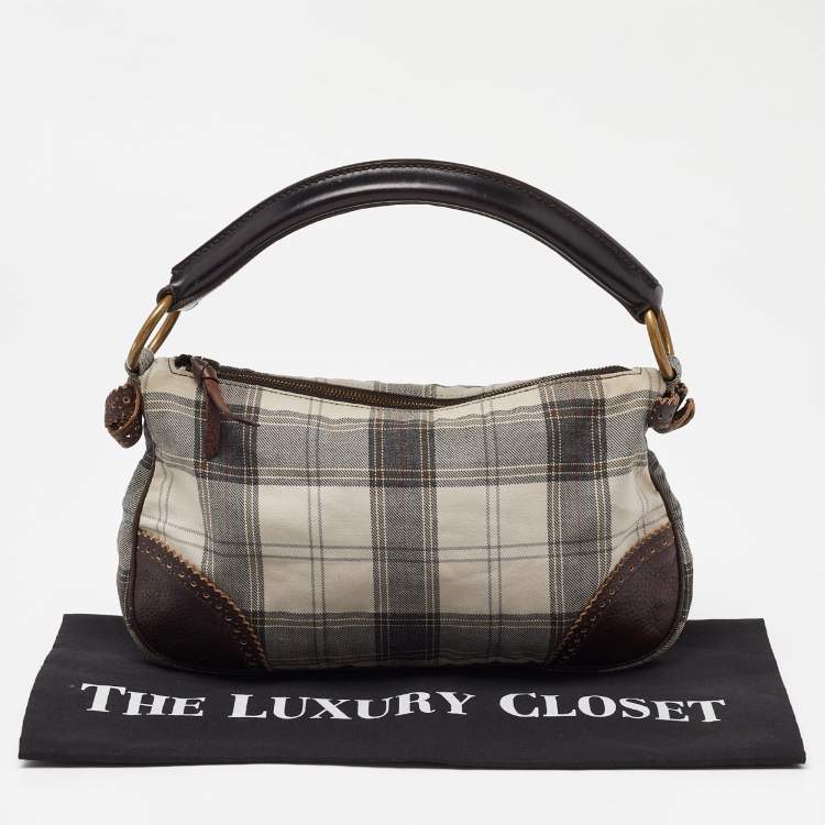 Pre Owned Miu Miu Grey/Brown Canvas and Leather Hobo