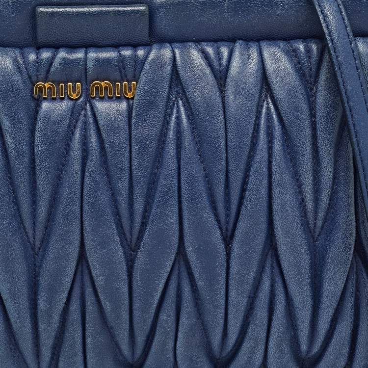 Pre Owned Miu Miu Blue Matelassé Leather Frame Clutch Bag