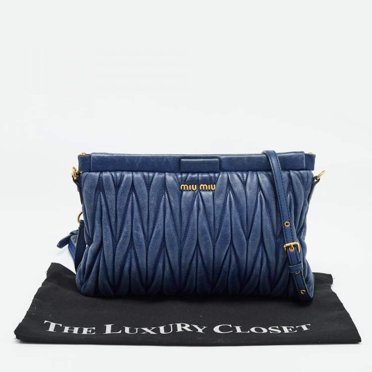 Pre Owned Miu Miu Blue Matelassé Leather Frame Clutch Bag