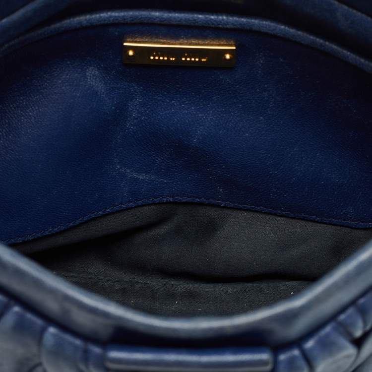 Pre Owned Miu Miu Blue Matelassé Leather Frame Clutch Bag
