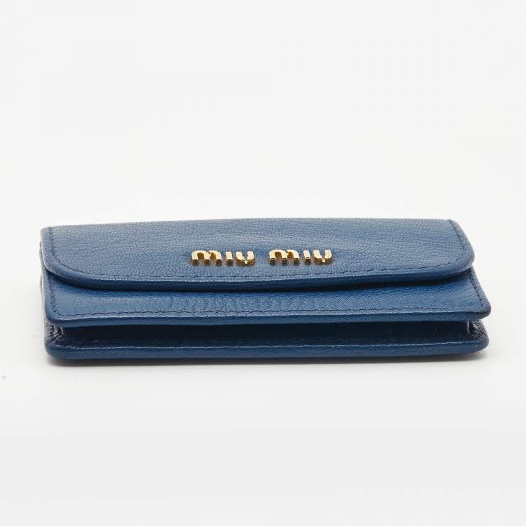 Pre Owned Miu Miu Blue Leather Mini Flap Card Case