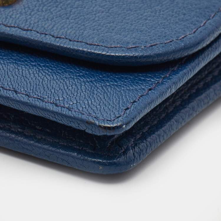 Pre Owned Miu Miu Blue Leather Mini Flap Card Case