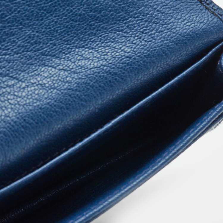 Pre Owned Miu Miu Blue Leather Mini Flap Card Case