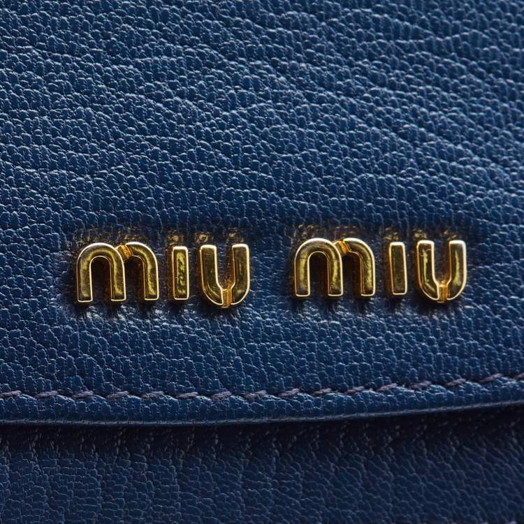 Pre Owned Miu Miu Blue Leather Mini Flap Card Case