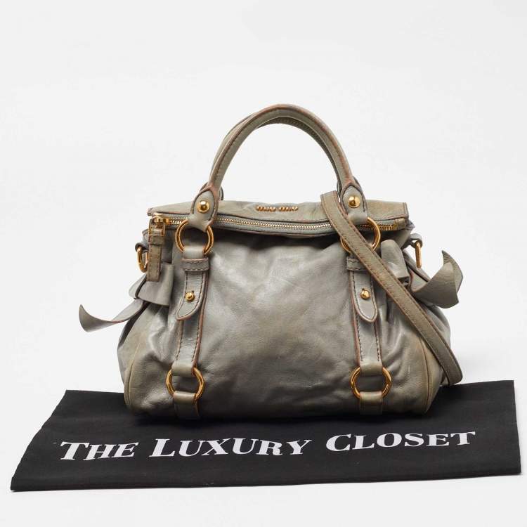 Pre Owned Miu Miu Grey Vitello Lux Leather Small Bow Satchel
