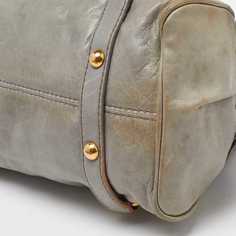 Pre Owned Miu Miu Grey Vitello Lux Leather Small Bow Satchel
