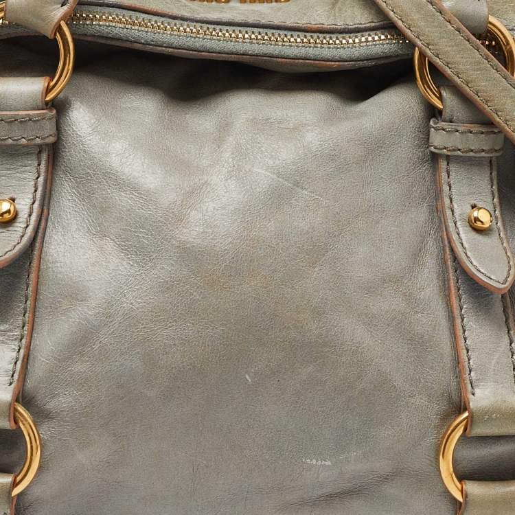 Pre Owned Miu Miu Grey Vitello Lux Leather Small Bow Satchel