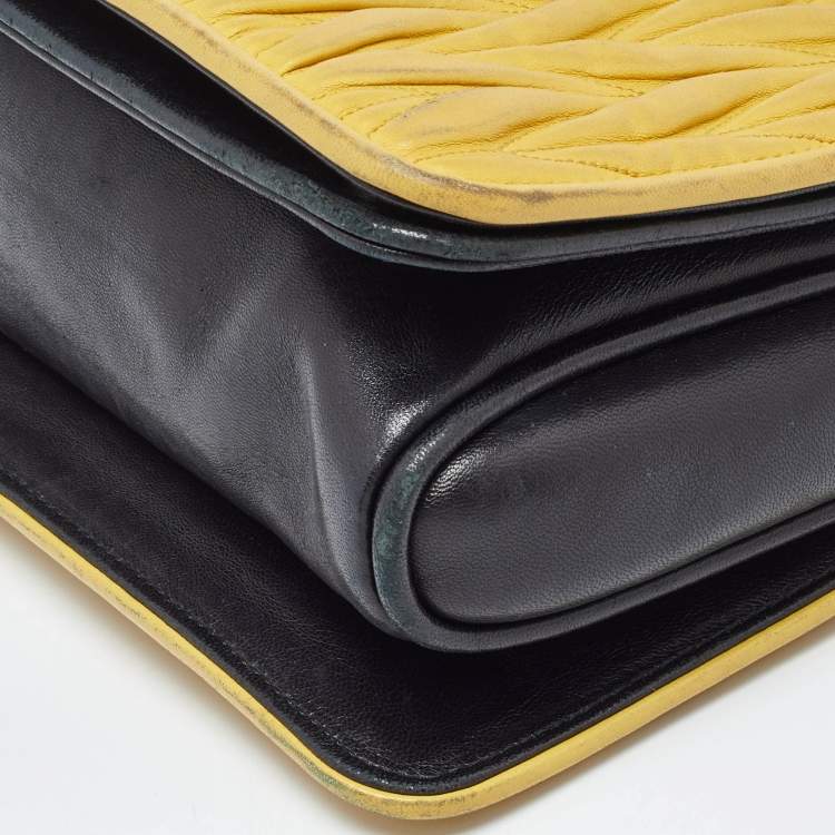 Pre Owned Miu Miu Yellow/Black Matelassé Leather Club Shoulder Bag