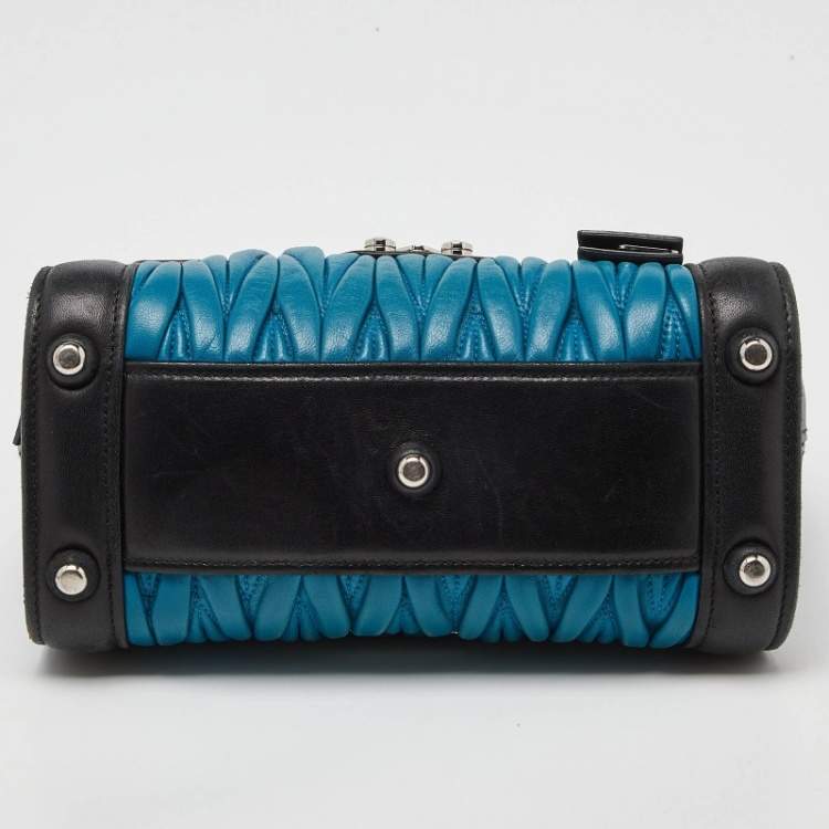 Pre Owned Miu Miu Black/Blue Matelasse Leather Top Handle Bag