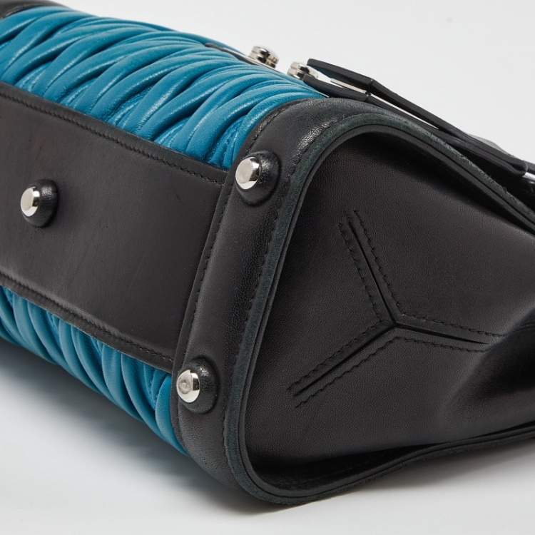 Pre Owned Miu Miu Black/Blue Matelasse Leather Top Handle Bag