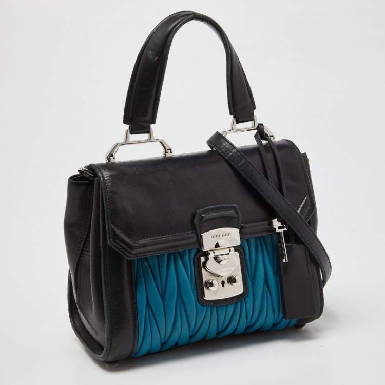 Pre Owned Miu Miu Black/Blue Matelasse Leather Top Handle Bag