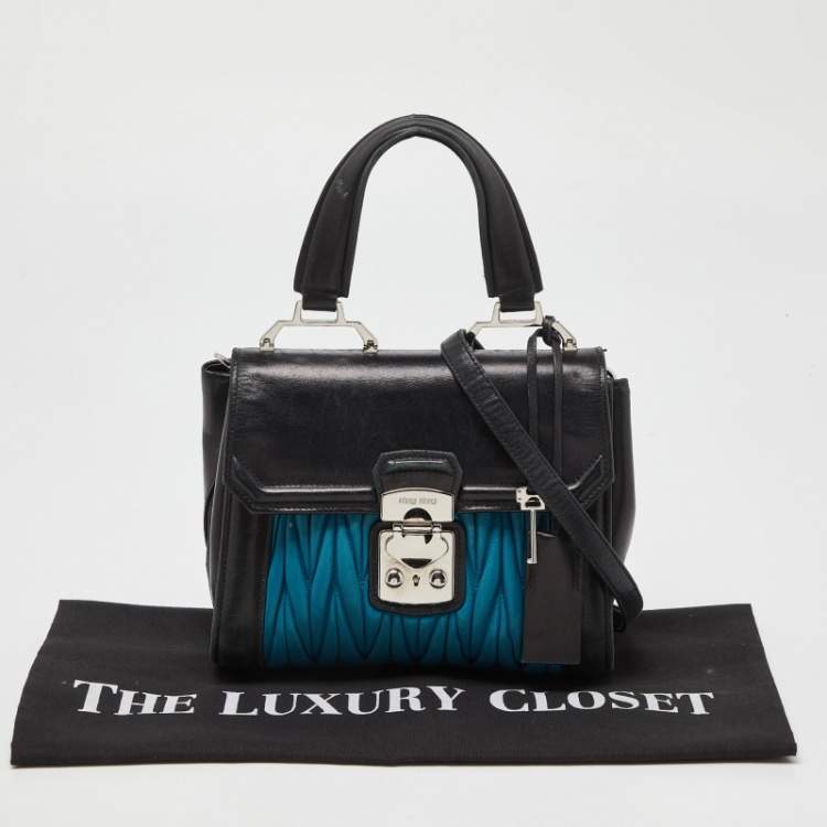 Pre Owned Miu Miu Black/Blue Matelasse Leather Top Handle Bag