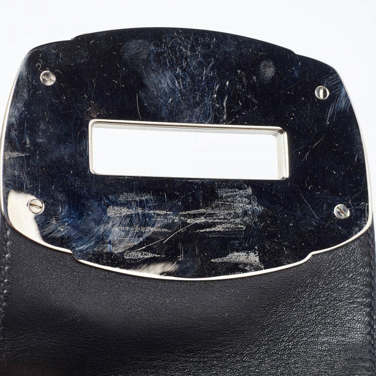 Pre Owned Miu Miu Black Canvas and Patent Leather Flower Embellished Satchel