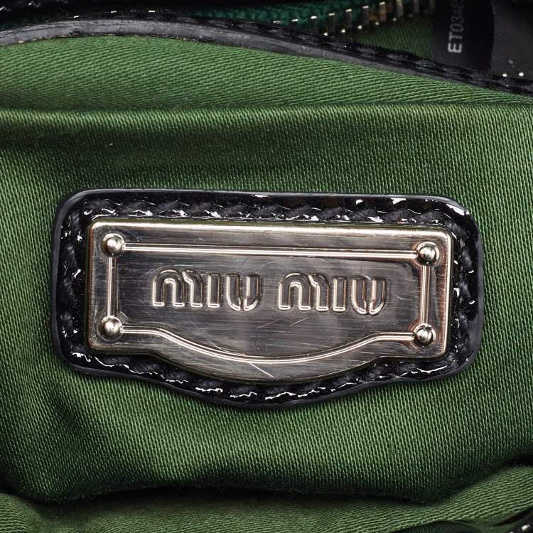 Pre Owned Miu Miu Black Canvas and Patent Leather Flower Embellished Satchel