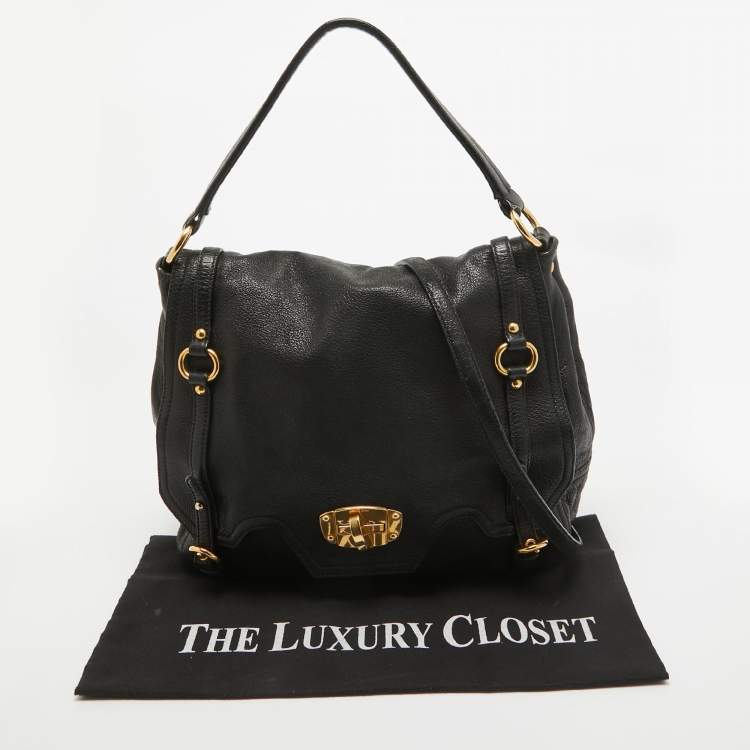 Pre Owned Miu Miu Black Leather Cervo Flap Hobo