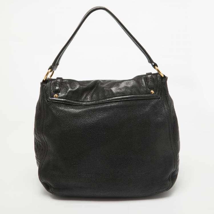 Pre Owned Miu Miu Black Leather Cervo Flap Hobo