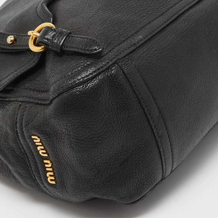 Pre Owned Miu Miu Black Leather Cervo Flap Hobo