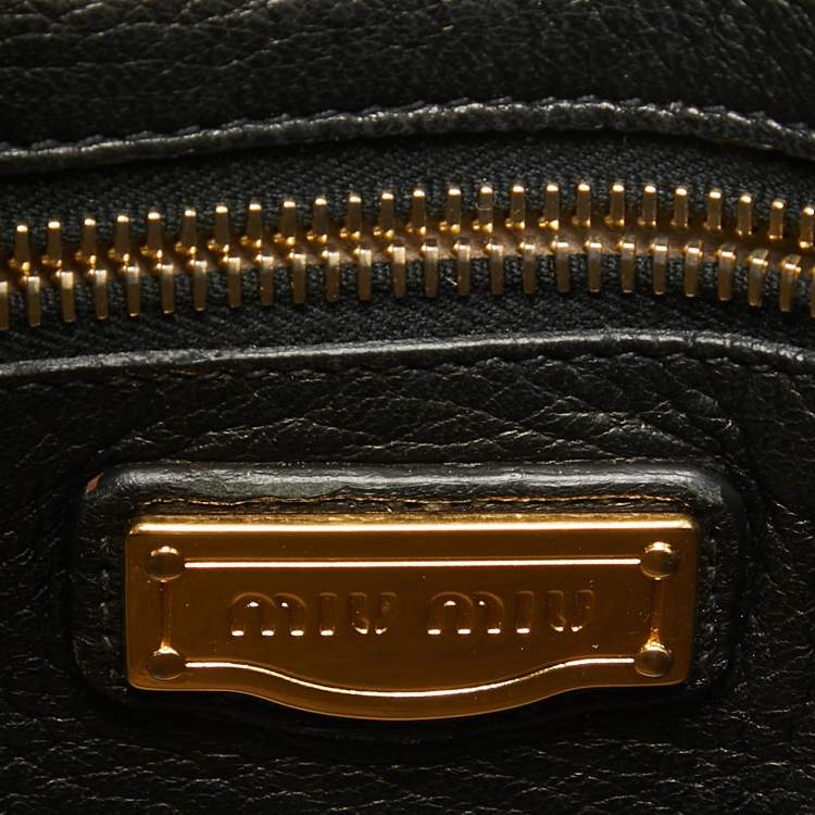 Pre Owned Miu Miu Black Leather Cervo Flap Hobo