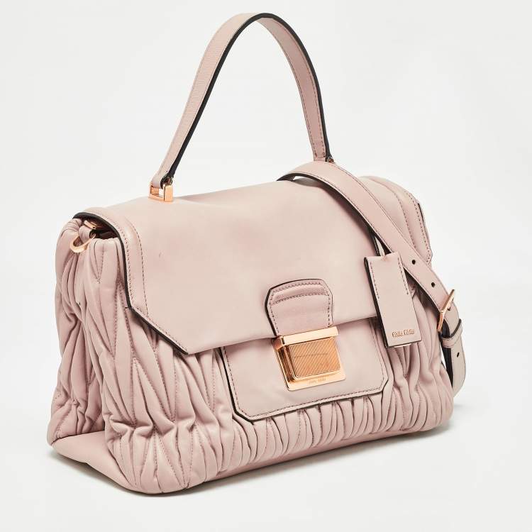 Pre Owned Miu Miu Old Rose Matelassé Leather Top Handle Bag