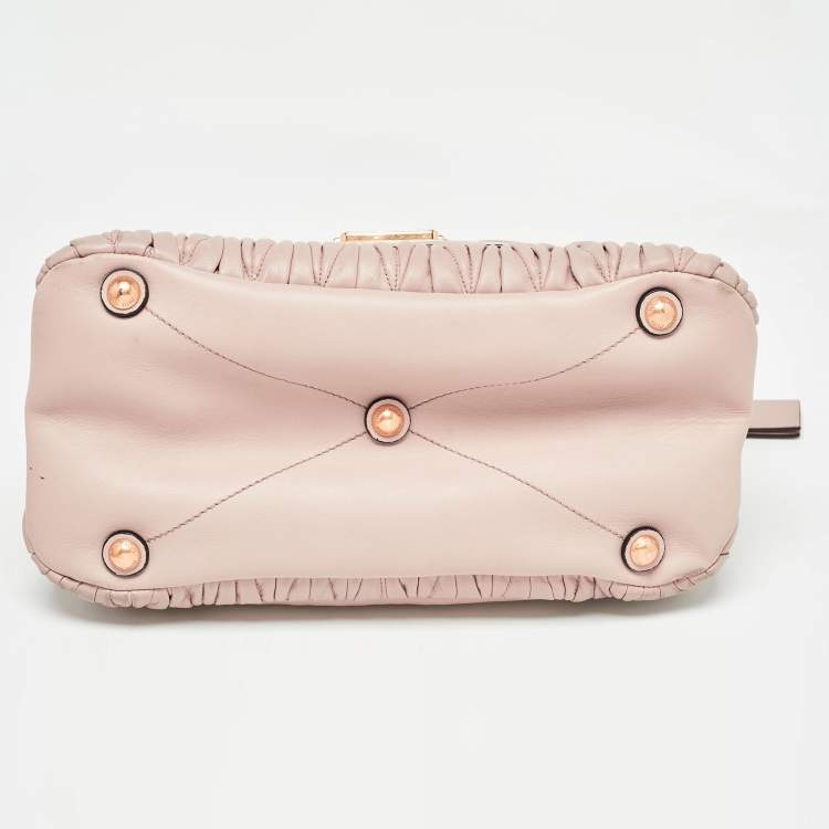 Pre Owned Miu Miu Old Rose Matelassé Leather Top Handle Bag