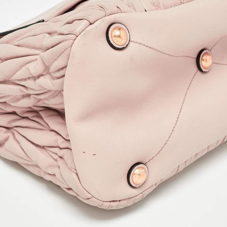 Pre Owned Miu Miu Old Rose Matelassé Leather Top Handle Bag