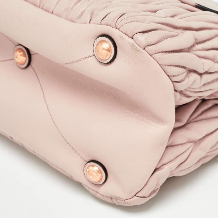Pre Owned Miu Miu Old Rose Matelassé Leather Top Handle Bag
