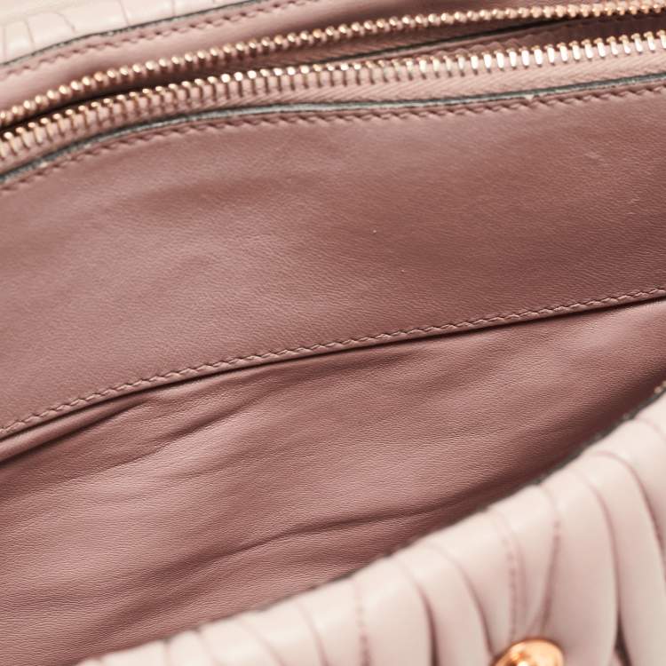 Pre Owned Miu Miu Old Rose Matelassé Leather Top Handle Bag