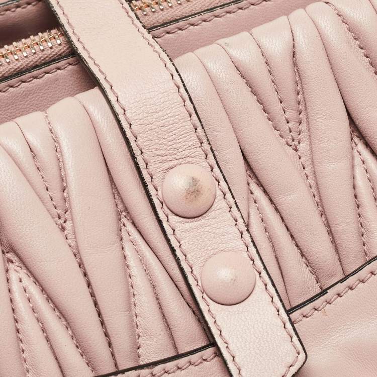 Pre Owned Miu Miu Old Rose Matelassé Leather Top Handle Bag