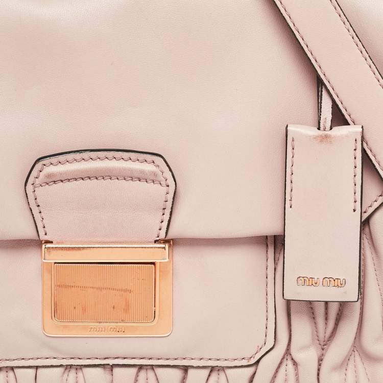 Pre Owned Miu Miu Old Rose Matelassé Leather Top Handle Bag